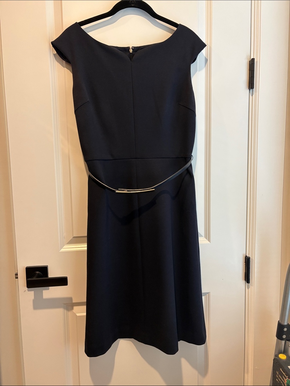 Tory Burch Navy Off-Shoulder Midi Dress with Slim Belt